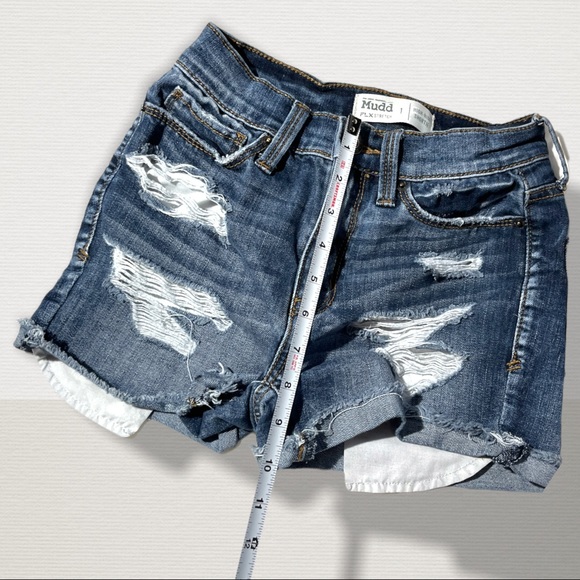 🟢5/$25 MUDD Distressed Denim Jeans Shorts High Rise Shortie FlexStretch Sz 1 - Picture 12 of 16